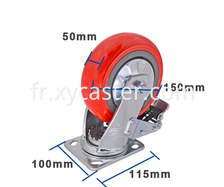 6 Inch Red Pvc Wheel Caster With Brake